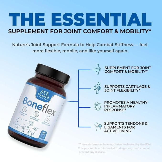 Lonvera Boneflex Glucosamine Chondroitin MSM Turmeric Joint Support Supplement with Grass Fed Bone Marrow and Collagen - Joint Supplements for Men and Women, 60 Capsules