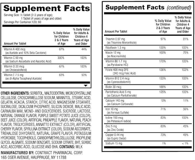 Earth's Splendor Kids Chewable Multivitamin, Supports Healthy Growth and Development, Delicious Taste, Contains Vitamin D for Healthy Bone Growth* - 60 Tablets
