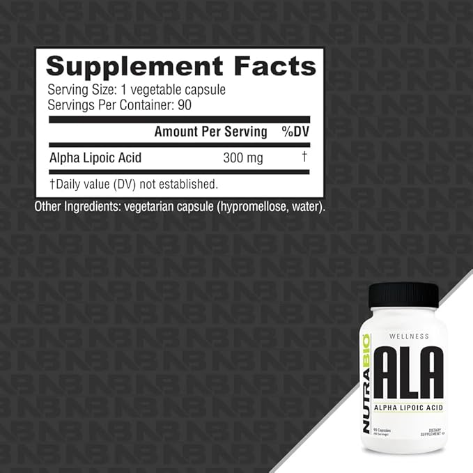 NutraBio Alpha Lipoic Acid (ALA) Supplement, 300mg – Supports Antioxidant Health, May Boost Energy Production and Wellness, 90 Vegetable Capsules
