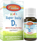 Carlson - Kid's Super Daily D3, Vitamin D Drops for Kids, 400 IU per drop, 1-Year Supply, Heart & Immune Health, Vegetarian, Liquid Vitamin D Drops, Unflavored, 365 drops