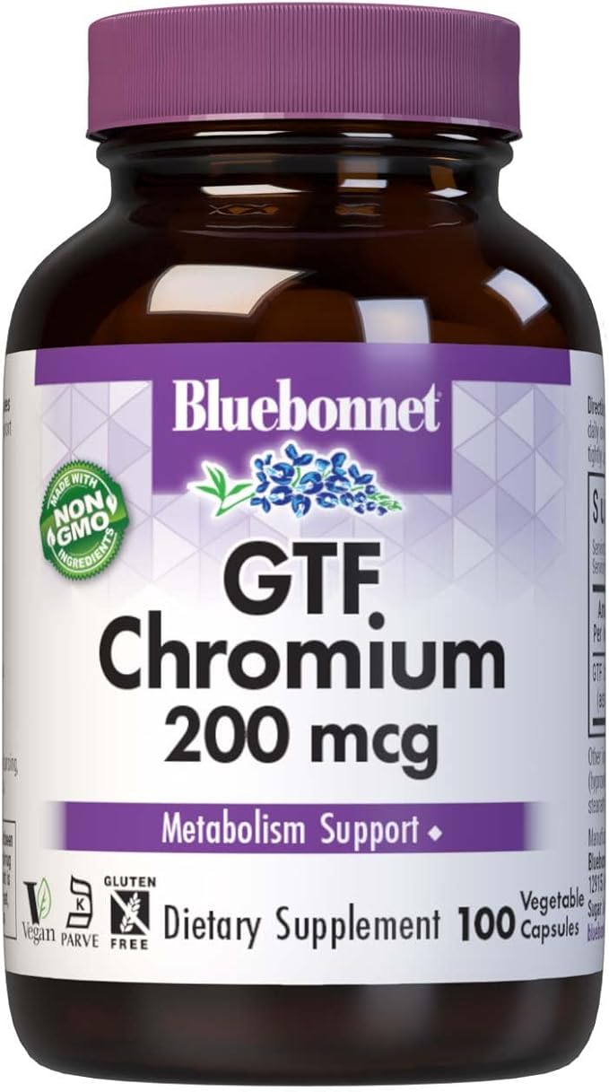 Bluebonnet Nutrition GTF Chromium 200mcg, Essential Minerals Supplement for Women & Men - Soy-Free, Gluten-Free, Non-GMO, Kosher Certified, Dairy-Free, Vegan, 100 Vegetable Capsules