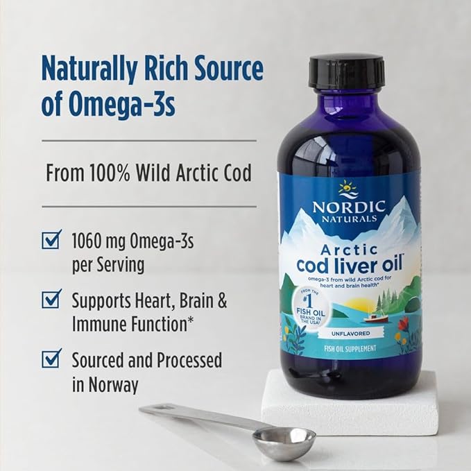 Nordic Naturals Arctic Cod Liver Oil, Unflavored - 8 oz - 1060 mg Total Omega-3s with EPA & DHA - Heart & Brain Health, Healthy Immunity, Overall Wellness - Non-GMO - 48 Servings (Pack of 2)