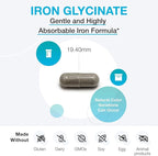 XYMOGEN Iron Glycinate Supplement – Patented Iron BisGlycinate Vitamin - Designed for High Absorption – Supports Hemoglobin & Ferritin Levels – Gentle on Digestion (120 Capsules)