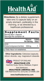 HealthAid GOSPrebio, Prebiotic Fiber, Once Daily, 30ct, Helps Proliferation of Beneficial Bacteria in the Gut, Galactooligosaccharides