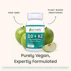 EZ Melts Dissolvable Vegan Vitamin D3 + K2 5,000 IU - Bone & Heart Health Support - Immune Function Support - No Artificial Flavors - Non-GMO - Green Apple - 90 Dissolvable Tablets (90 Servings)