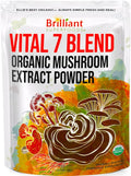 Ellie's Best 7 Mushroom Powder Extract Blend Supplement Organic 114 Servings High Potency Double Extracted Cordyceps, Reishi, Turkey Tail, Chaga, Lion's Mane - 4oz
