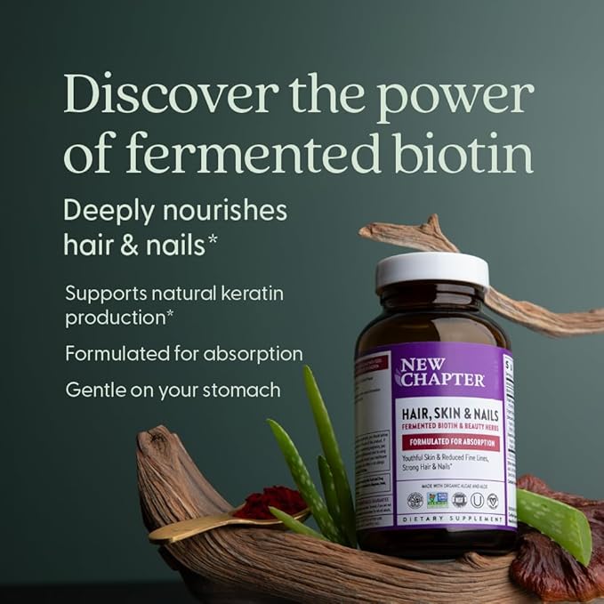New Chapter Biotin Supplement, Vegan Hair Skin and Nails Vitamins with Fermented Biotin + Astaxanthin - 60 Count