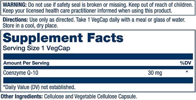 SOLARAY Pure CoQ-10 30 mg | Health Heart Function & Cellular Energy Support | Non-GMO, Vegan & Lab Verified for Purity | 60 VegCaps