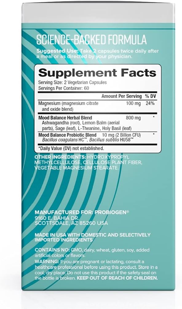 Probiogen Stress & Mood Balance Probiotic Ashwagandha Supplement, 120 Count