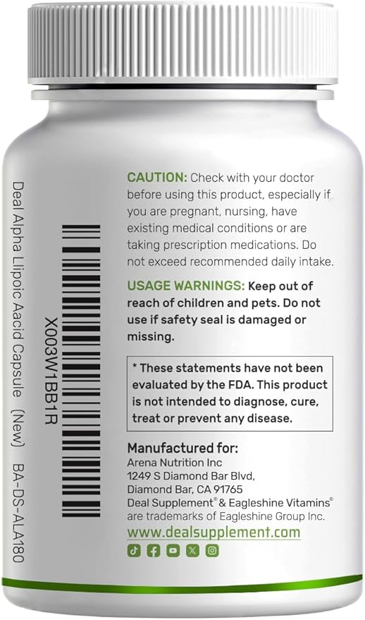 Alpha Lipoic Acid 1,000mg, 180 Veggie Capsules – 50/50 R-ALA & S-ALA for Max Bioavailability – Antioxidant Supplement – Energy & Nervous System Support – Non-GMO