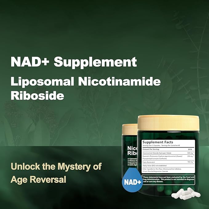 Liposomal NAD+ Supplement, Nicotinamide Riboside with Resveratrol 900mg for Women and Men, High Purity NAD Booster Supplement for Energy & Healthy Aging - 90 Capsules