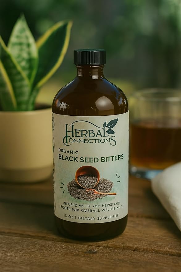 Organic Black Seed Bitters with Maca and Honey - Infused with 20+ Herbs and Roots - Vegan and Gluten-Free 16 Ounces