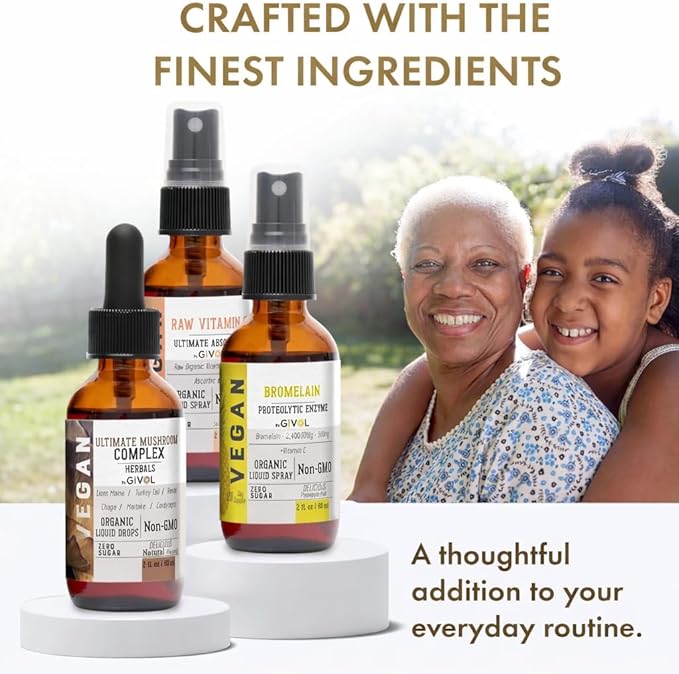 Inflammation Defense Bundle: Ultimate Mushroom Complex with Lions Mane, Reishi, Cordyceps & Chaga, Raw Vitamin C, and Bromelain | Non-GMO | Gluten-Free | Sugar-Free | 2 Fl Oz | 240-Days Supply