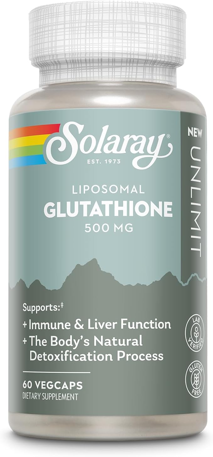 SOLARAY Liposomal Glutathione 500 mg - Antioxidant and Immune Support Supplement - Detoxification and Liver Support - Liposomal Glutathione Supplement - Vegan and Gluten Free - 30 Servings, 60 VegCaps