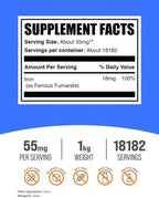 BulkSupplements.com Ferrous Fumarate Powder - Essential Mineral, Iron Supplement for Men and Women - Gluten Free, 55mg per Serving, 1kg (2.2 lbs) (Pack of 1)