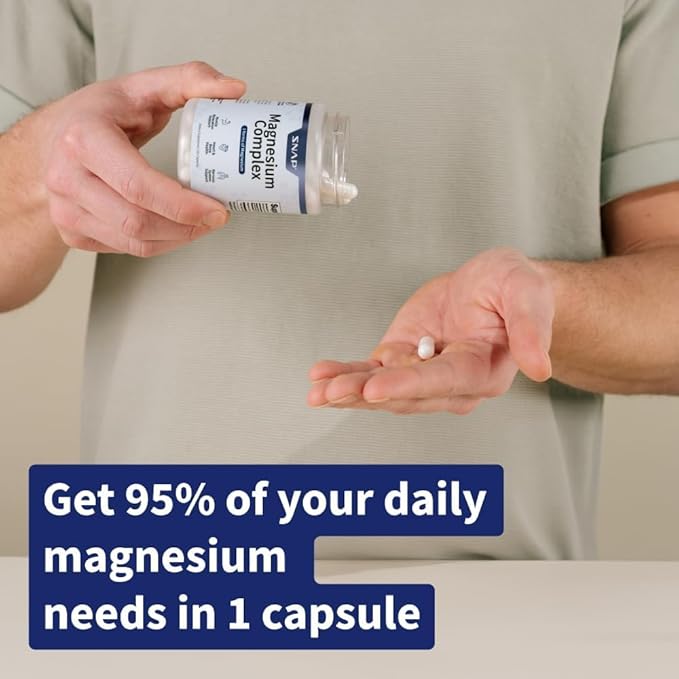 Snap Triple Magnesium Complex for Women & Men for Sleep & Muscle Support – 400mg, 3-in-1 Magnesium Supplement – Bisglycinate, Citrate & Oxide – Chelated for High-Absorption, 60 Vegetarian Capsules