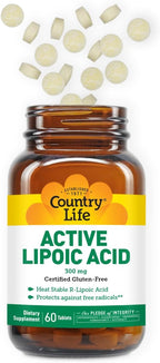 Country Life R-Alpha Lipoic Acid Complex 300mg - Alpha-Lipoic Acid 270mg & R-Lipoic Acid 30mg - Antioxidant Support - No Yeast, Corn, Wheat, Soy, Gluten, Milk - Alpha Lipoic Acid Supplement
