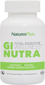 NaturesPlus GI Natural Total Digestive Wellness - 90 Bi-Layered Tablets - with L-Glutamine, Probiotics, Prebiotics & Enzymes - Gluten Free - 30 Servings