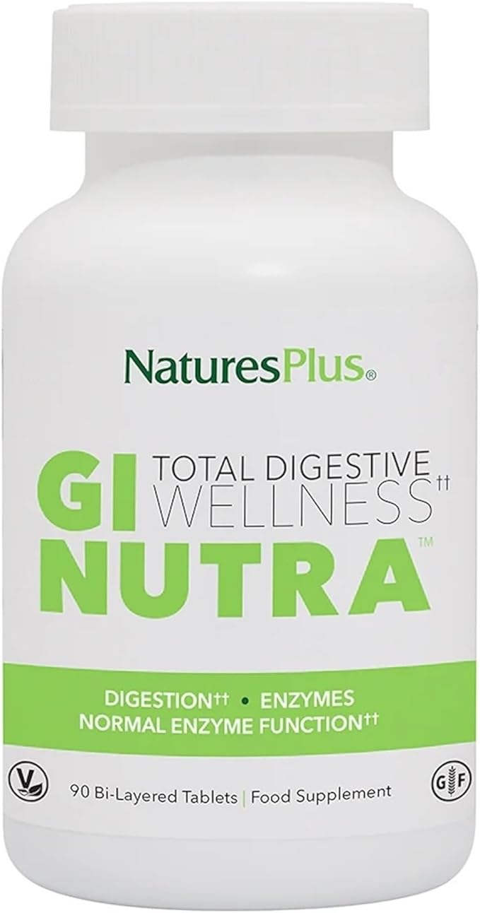 NaturesPlus GI Natural Total Digestive Wellness - 90 Bi-Layered Tablets - with L-Glutamine, Probiotics, Prebiotics & Enzymes - Gluten Free - 30 Servings