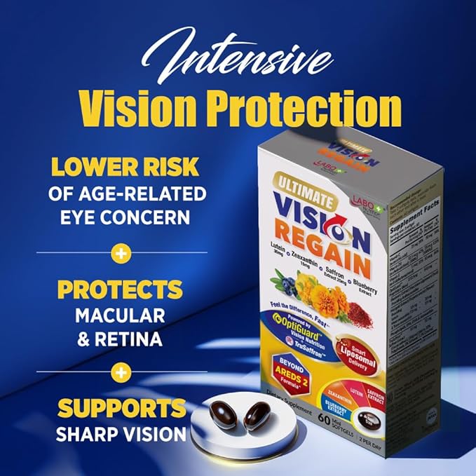 LABO Nutrition Ultimate VisionREGAIN, Eye Vitamin Beyond AREDS 2 Formula with Lutein, Zeaxanthin, Saffron Extract, Blueberry for Macular and Retinal Health, Eye Fatigue, Night Vision Support 60 Counts