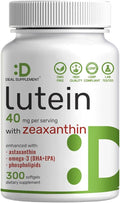 Lutein and Zeaxanthin Supplements, 40mg Per Serving, 300 Softgels – Plus Astaxanthin, Omega-3s, & Phospholipids – Non-GMO