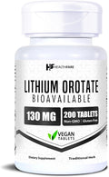 HealthFare Lithium Orotate Supplement 130mg | 200 Vegetarian Tablets | High Bioavailability Trace Mineral | Mood, Brain & Memory Support | Non-GMO, Gluten-Free | Made in USA