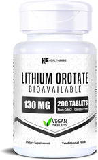 HealthFare Lithium Orotate Supplement 130mg | 200 Vegetarian Tablets | High Bioavailability Trace Mineral | Mood, Brain & Memory Support | Non-GMO, Gluten-Free | Made in USA