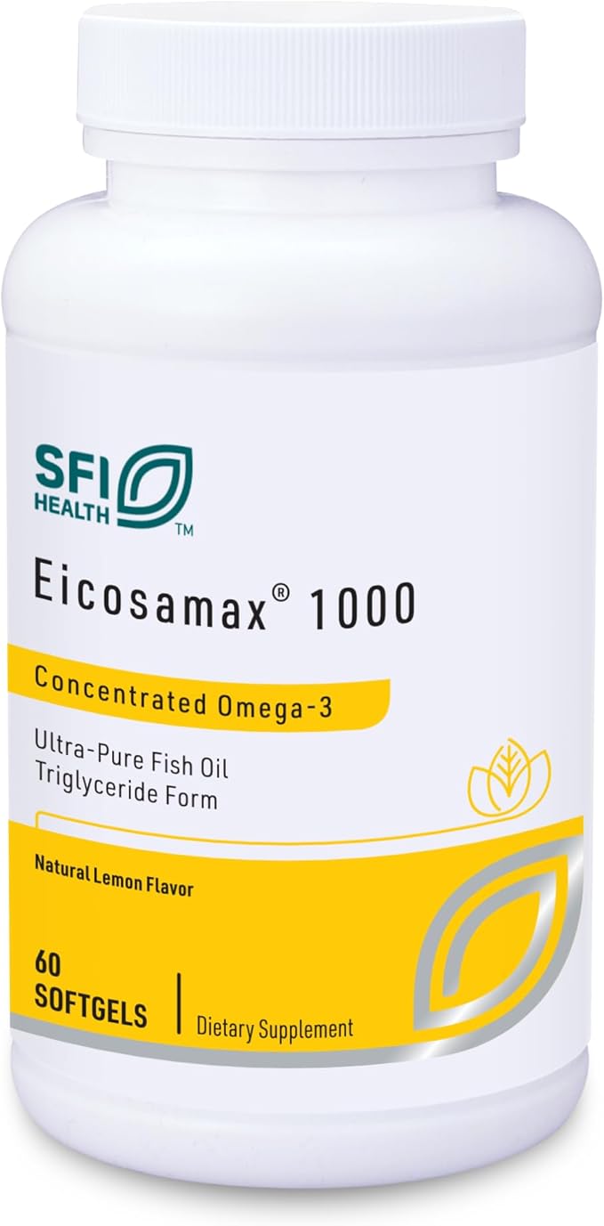 Klaire Labs SFI Health Eicosamax 1000 TG Fish Oil - 1000 mg EPA/DHA per Soft Gel, Ultra Pure Omega-3 Fish Oil Pills - Sustainably Sourced - Natural Lemon Flavor for No Fishy Burps (60 Softgels)