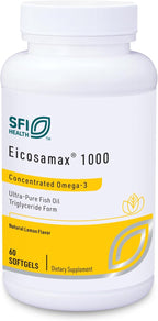 Klaire Labs SFI Health Eicosamax 1000 TG Fish Oil - 1000 mg EPA/DHA per Soft Gel, Ultra Pure Omega-3 Fish Oil Pills - Sustainably Sourced - Natural Lemon Flavor for No Fishy Burps (60 Softgels)