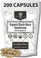 Organic Gelatinized Black Maca – 3X Stronger 200 Capsules for Men & Women, Natural Energy Supplement for Focus, Performance, Stamina & Endurance, Mood Enhancement and Stability, Mental Clarity 1000mg
