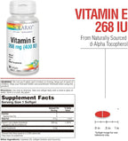 SOLARAY Vitamin E d-Alpha Tocopherol 268mg (400 IU) | Heart & Skin Health, Antioxidant Activity Support (50 CT)