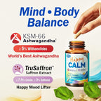 LABO Nutrition Happy Calm with KSM-66 Ashwagandha 5% Withanolides, Saffron Extract and Black Pepper Extract for Stress Relief, Energy, Quality Sleep & Relaxation, Non GMO 90 Veggie Capsules