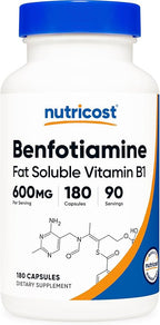 Nutricost Benfotiamine (600 mg) 180 Capsules - Fat Soluble Vitamin B1, Gluten Free, Non-GMO, Vegan, 90 Servings