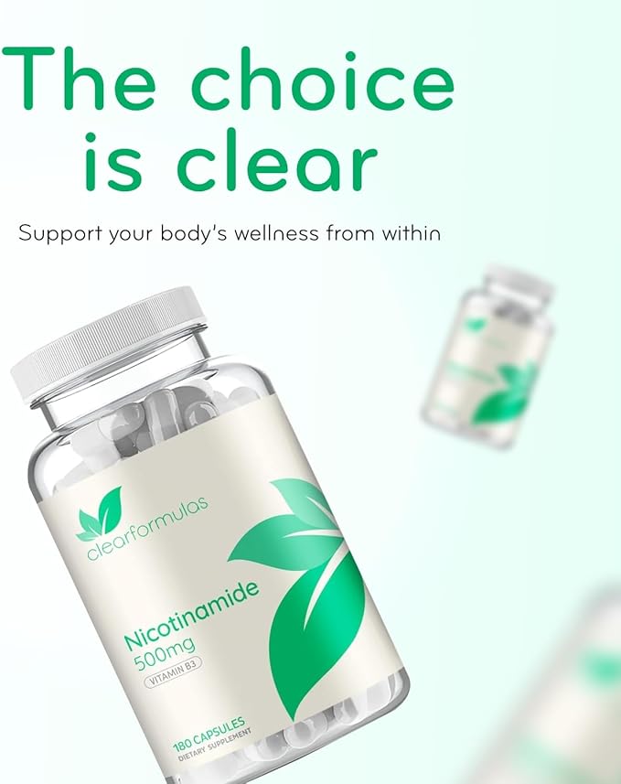 Vitamin B3 Nicotinamide 500mg - High Absorption Form of Vitamin B3 Niacin Flush Free for Hear Skin Brain and Energy Support - NAD Precursor - Made in a cGMP American Facility (360 Servings)