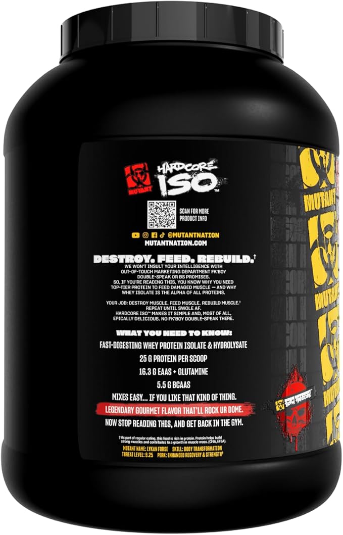 Mutant Hardcore ISO Whey Protein Isolate Powder Acts Fast to Help Recover, Build Muscle, Bulk and Strength, 5 lb - Strawberry Milkshake