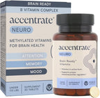 Accentrate Brain Supplement for Focus, Attention, Mood | Complete Vitamin B Complex | Brain Health | Methylated Multivitamin w/L-Methylfolate (5-MTHF), Cofactors Methyl-B12 & P5P | MTHFR Supplement