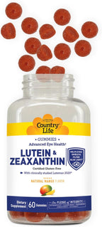 Country Life Lutein Gummies with Lutemax 2020, 60 Ct, Chewable Natural Eye Support Supplement, Marigold Lutein, Zeaxanthin, Eye Health & Macular Support, Non-GMO, Natural Fruit Pectin, Vegan