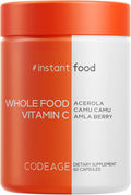Codeage Whole Food Vitamin C Supplement - Acerola Cherry, Camu Camu, Amla Berry & Rose HIPS Blend - Citrus Bioflavonoids - Instantfood Energy Vitamins - 500mg Vitamin C Pills - Non-GMO - 60 Capsules
