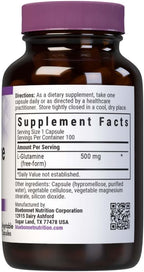 Bluebonnet Nutrition L-Glutamine 500mg, Supports Immune Function*, Nitrogen Transporter*, Soy-Free, Gluten-Free, Non-GMO, Kosher Certified, Vegan, 100 Vegetable Capsules, 100 Servings