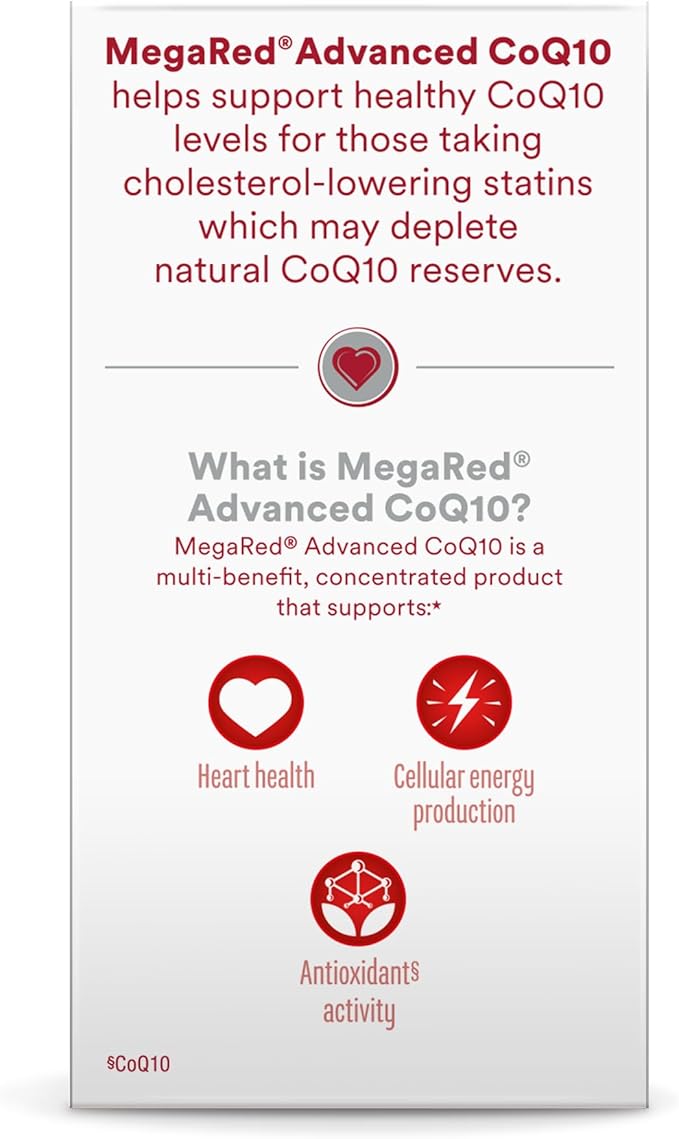 MegaRed Advanced CoQ10 Supplements- 200mg Per Serving, Powerful Antioxidant that Supports Cellular Energy Production and Protects Against Free Radicals*- 30 Coenzyme Q10 Capsules, 30 Servings
