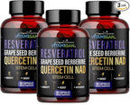 VITAMISAN Resveratrol NAD+ Quercetin Berberine & CoQ10 – Longevity & Antioxidant Support – 3 Bottles (270 Capsules) – Made in USA