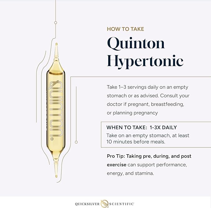 Quicksilver Scientific Original Quinton Hypertonic Solution - Sea Water Hydration - Liquid Minerals with Electrolytes for Muscle Recovery, Stamina+Mineral Replenishment (30 Single Serving Glass Vials)