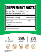BulkSupplements.com Resveratrol Powder - Resveratrol Supplement, from Polygonum Cuspidatum - Antioxidant, Gluten Free, 1g per Serving, 250g (8.8 oz) (Pack of 1)