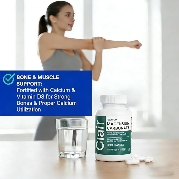 Clair Magnesio Premium Supplement, Premium Magnesium Glycinate, Non-GMO Ingredients, Daily Routine, Vegan-Friendly 90 Capsules