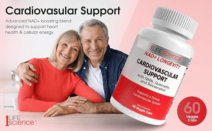 1LifeScience Cardiovascular Support Supplement – NMN, Resveratrol, Quercetin, Fisetin & Apigenin – NAD+ Support Formula – cGMP Made in USA – 60 Veg Caps
