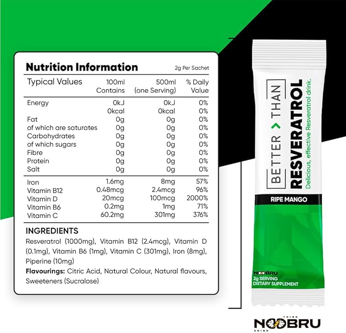 Noobru™ - Better Than - Resveratrol – Powerful Polyphenol Supplement with Fisetin & Mango Flavor for Longevity, Cellular Health, Brain Function & Anti-Aging Support