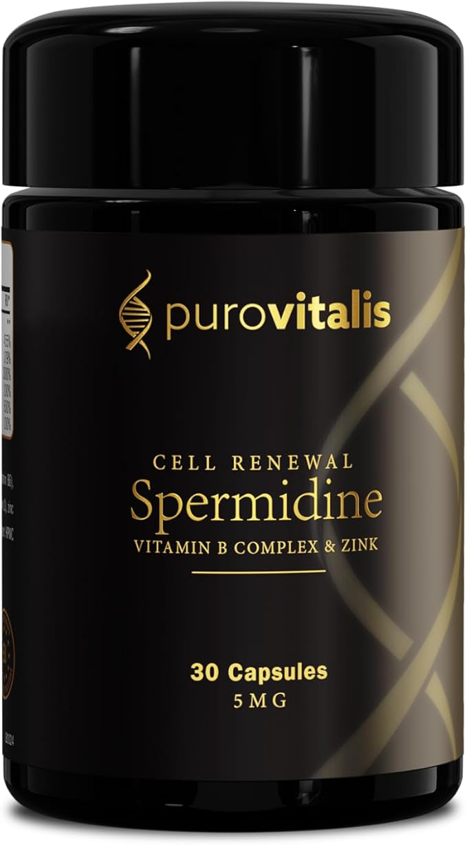 PUROVITALIS Liposomal Spermidine 5mg, Cell Renewal, 30 Servings (30 Vegan Capsules), with Zinc, Vitamin D3 & B12, Anti-ageing Supplement