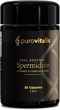 PUROVITALIS Liposomal Spermidine 5mg, Cell Renewal, 30 Servings (30 Vegan Capsules), with Zinc, Vitamin D3 & B12, Anti-ageing Supplement