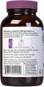 Bluebonnet Nutrition L-Arginine 1000mg, Free-Form Amino Acid, Nitric Oxide Precursor, Gluten-Free, Non-GMO, Kosher Certified, Vegan, 50 Caplets, 50 Servings