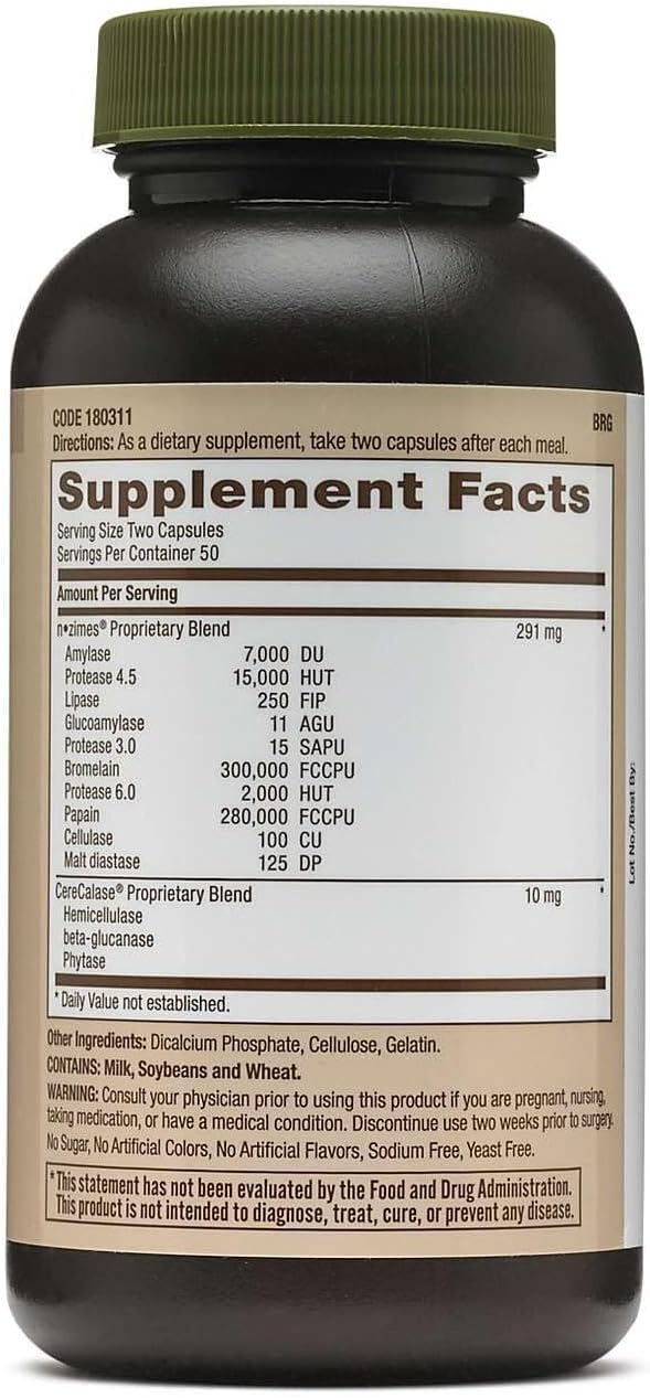 GNC Natural Brand Super Digestive Enzymes, Promotes Protein, Carbohydrate and Fat Digestion, 100 Capsules